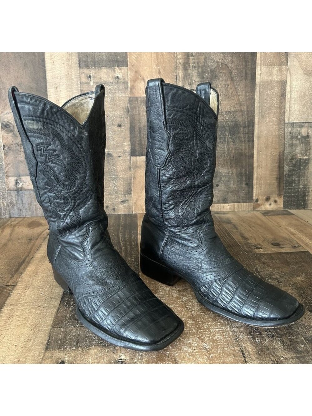 Los Altos Square Toe Crocodile Black Western Cowboy Boots Mens 11 EE
